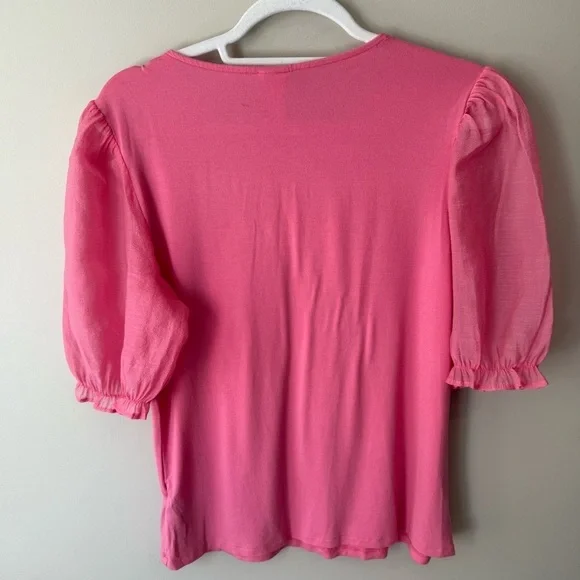 H&M Pink Ruffled Puff Sleeve Blouse Women’s M Streetwear Casual - Picture 2 of 11